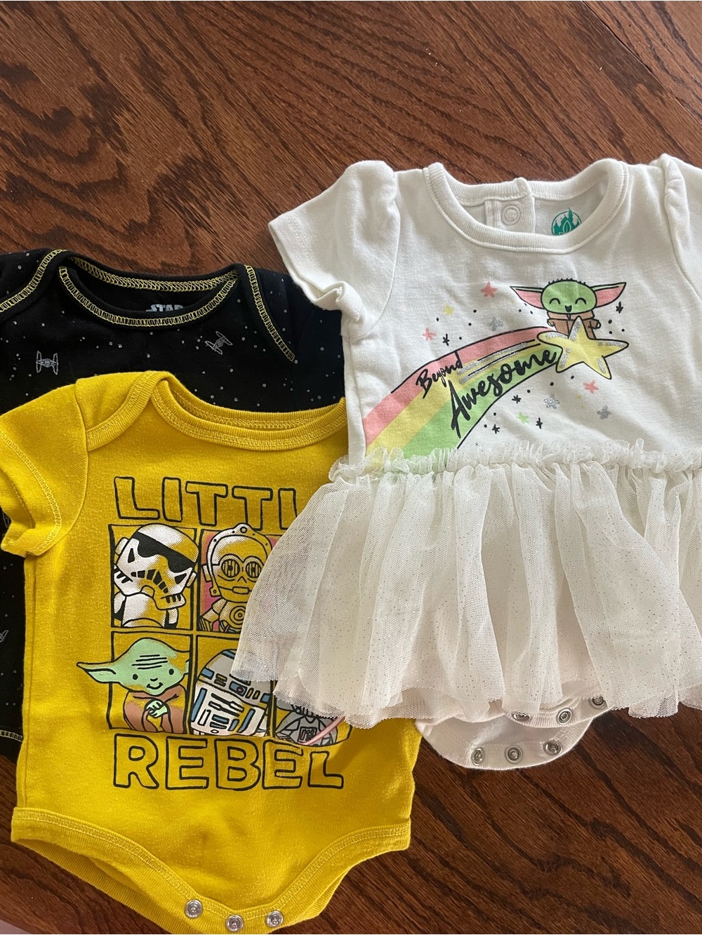 Star Wars Baby Onesie Trio - Yellow Little Rebel & Baby Yoda Tutu Bundle